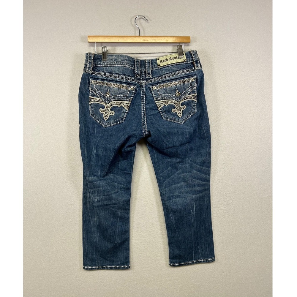 Y2K‎ McBling Rock Revival Womens 28 Blue Cloee Easy Crop Embellished Denim Jeans